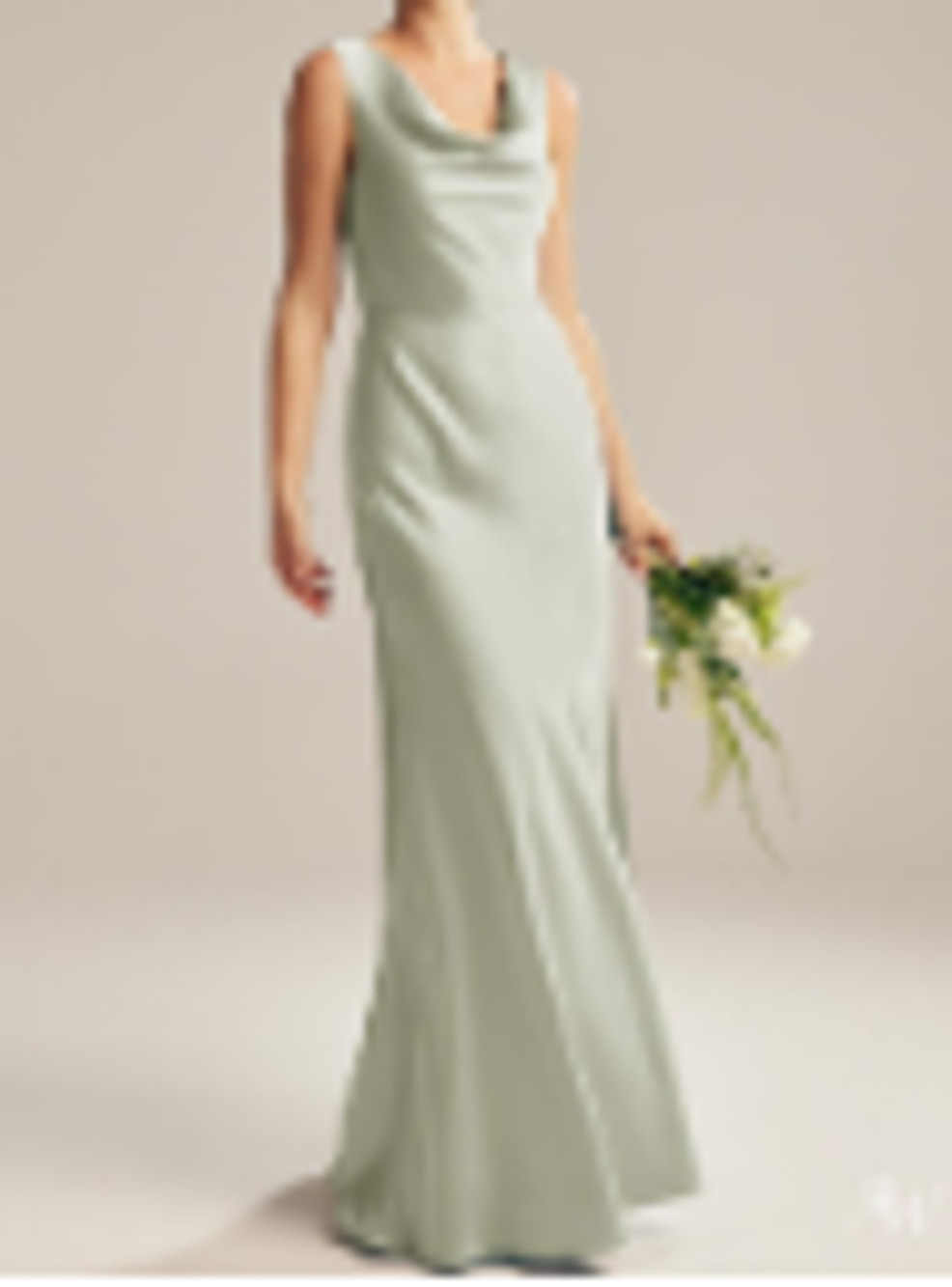 AW BRIDAL 4 S sage green Maura satin charmeuse cowl formal maxi dress NEW 0B16